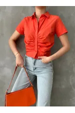 Topshow Orange Gipel Front Gathered Wholesale Blouse