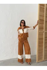 Veste-chemise femme en daim effet daim avec détails en dentelle - Beige | Topshow | F1957