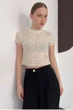 D 3007 GÜPÜR T SHIRT - KREM