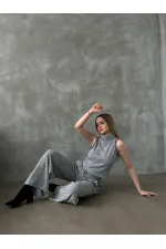 Pantalons en maille gris en gros | TOPSHOW | F1486