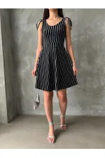Topshow Black Silver Striped Sleeveless Wholesale Dress