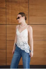 Blouse brodée à bretelles - Crème | D2965 - Topshow