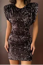 Sequined Velvet Dress - Coffee | F2049