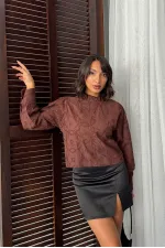 Topshow - Wholesale Embroidered Long Sleeve Women's Blouse - Stylish and Modern - Brown