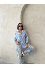 Chemise rayée en lin - Bleu clair | Topshow | F1919