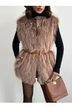 Gilet en fausse fourrure pour femme, vente en gros – Texture douce – MARRON CLAIR
