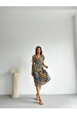 Topshow Leopard Saxe Patterned Long Wholesale Dress