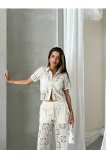 Topshow Krem Dantelli Toptan Gömlek