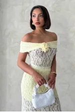 Rose Detailed Lace Blouse - Yellow - D2749 | Topshow