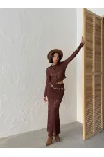 Brown Long Sleeve Transparent Wholesale Blouse | Topshow | F1886