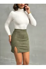 Süet Toptan Mini Etek - Haki | TOPSHOW | F1573
