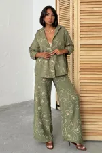 Pantalon brodé - Kaki Dsn2 | Topshow | F1900