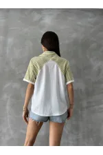 Topshow Pistachio Green Striped Detailed Low Sleeve Wholesale Shirt