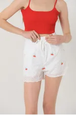 Topshow Kırmızı Çiçek Nakışlı Çepli Toptan Şort