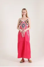 Robe longue à franges crème fuchsia Topshow en gros