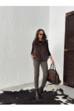 Gilet en fausse fourrure pour femme Topshow (vente en gros) – Fermeture éclair, texture douce – Marron foncé | F2046