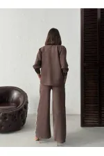 Topshow Şerit Detaylı Scuba Süet Pantolon - Taş | F1972