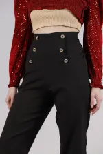 Pantalon décontracté à poches en L boutonnées ornementales - Noir | TOPSHOW | F0996