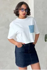 T-shirt bleu avec poche, en gros | Topshow