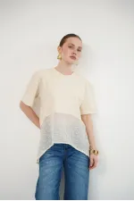 Embroidered Detail Crew Neck Wholesale T-Shirt - Raw | D2990 - Topshow