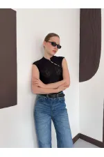 D 2997 KOLSUZ DANTEL BLUZ - SİYAH