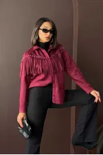 Chemise Topshow à franges en daim scuba - Rouge bordeaux | F2029