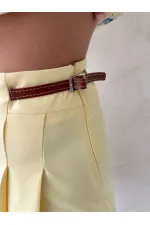 Kemer Detaylı Şort Toptan Etek - Sarı | Topshow