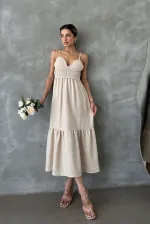 Robe longue Topshow en lin brut à bretelles et col en V, vente en gros