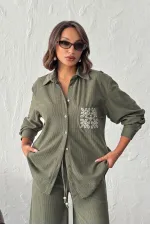 Topshow Wholesale Corduroy Embroidered Shirt - Khaki | F1997