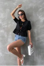 Topshow Siyah Önden Bağlamalı Poplin Toptan Bluz