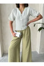 Chemise rayée détaillée en gros - Vert pistache | Topshow