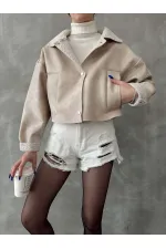 Nubuk Yakası Kürklü Toptan Mont - Taş | TOPSHOW | F1577