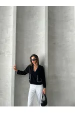 Shepherd's Stitched Knitwear Wholesale Blouse - Black | TOPSHOW | F1652