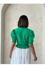 Kol Ucu Etek Gipeli Düğmeli Gömlek - Yeşil Topshow