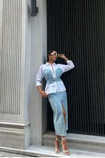 TOPSHOW Desen 1 Mavi Pullu Kot Toptan Etek | F1707