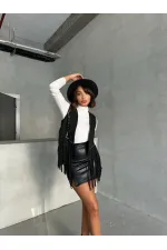 Topshow Siyah Püsküllü Droplu Toptan Yelek | F1806