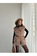 Gilet en fausse fourrure pour femme, vente en gros – Texture douce – MARRON CLAIR