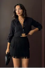 Topshow Tasseled Scuba Suede Skirt - Black | F2030