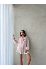 Çoban  Dikişli Keten Gömlek - Krem Pembe - D2597 | Topshow | F1917