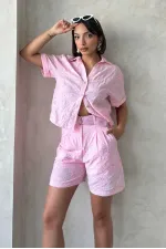 Nakışlı Vual Şort - Pembe Topshow