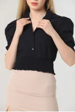 Chemise Topshow noire à boutons en gipel, vente en gros