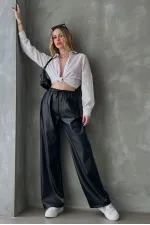 Deri Toptan Pantolon - Siyah | TOPSHOW | F1571