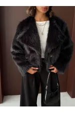 Topshow - Manteau boutonné en fourrure de lapin en gros - Noir