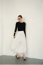 Dantel Detaylı Saten Toptan Etek - Krem | D2930 - Topshow