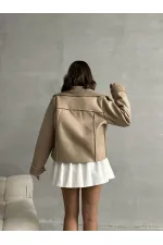 Veste zippée en cuir laminé - Gris foncé | TOPSHOW | F1511