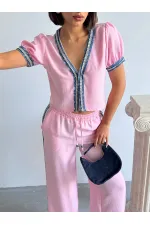 Veste en jean rose à détails | Topshow