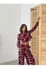 Süzüne Nakışlı Gömlek - Bordo | Topshow | F1926