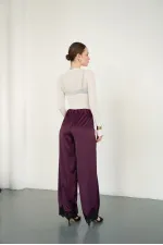 Wholesale Satin Trousers with Lace Hem - Plum | D2969 - Topshow