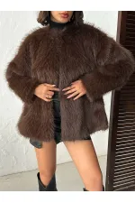 Suni Kürk Toptan Ceket - Kahverengi | TOPSHOW | F1608