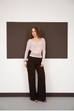 V Neck Guipure Wholesale Blouse - Pink | F2093 - Topshow